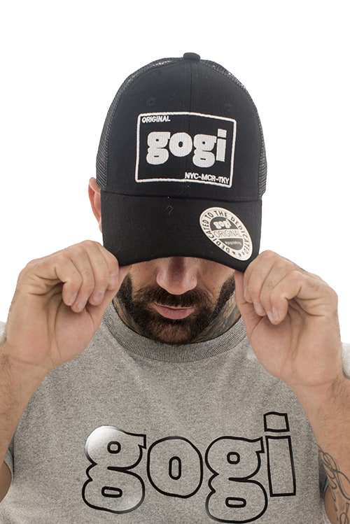 Black Gogi Trucker with Gogi Logo NYC -MCR - TKY